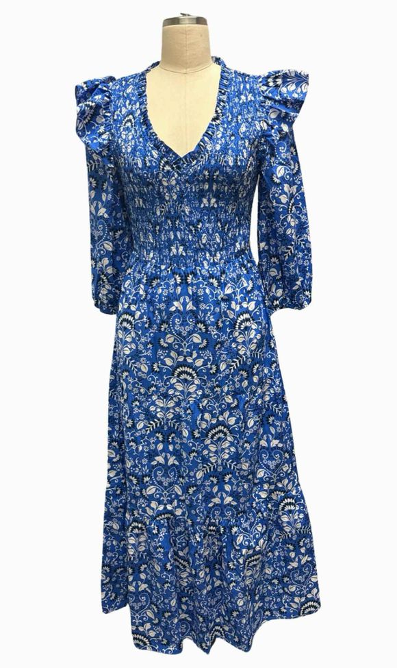 SUGARLIPS NWT! LS FLORAL ROYAL BLUE MAXI DRESS SIZE S