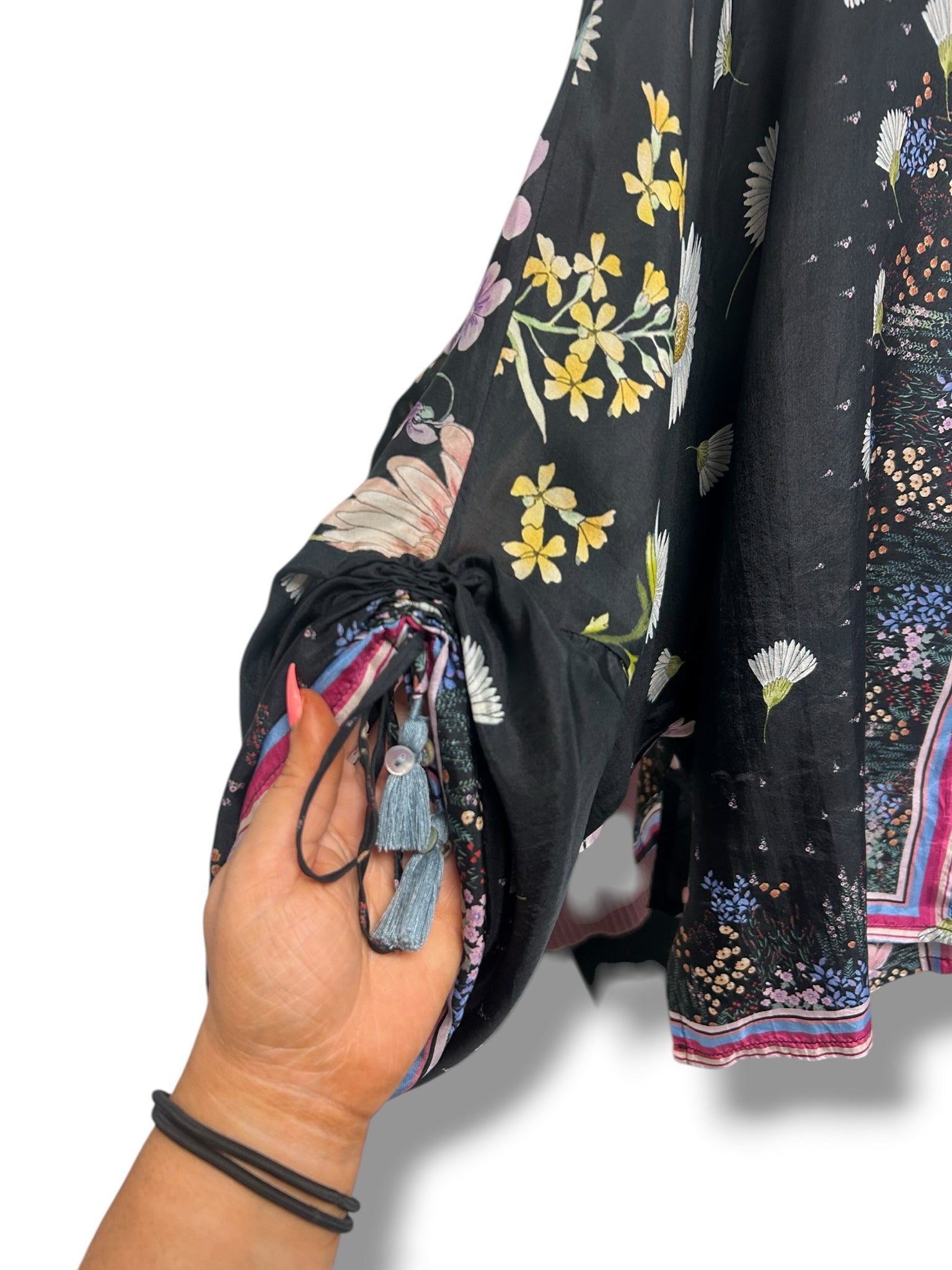 JOHNNY WAS SILK KIMONO SLEEVE PRINTED BLOUSE SIZE SMALL