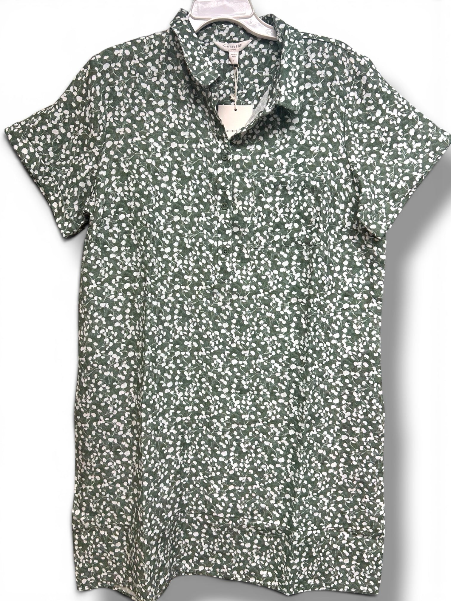 NWT GARNET HILL RELAXED POPOVER LINEN SAGE GREEN SHIRT DRESS SIZE LARGE