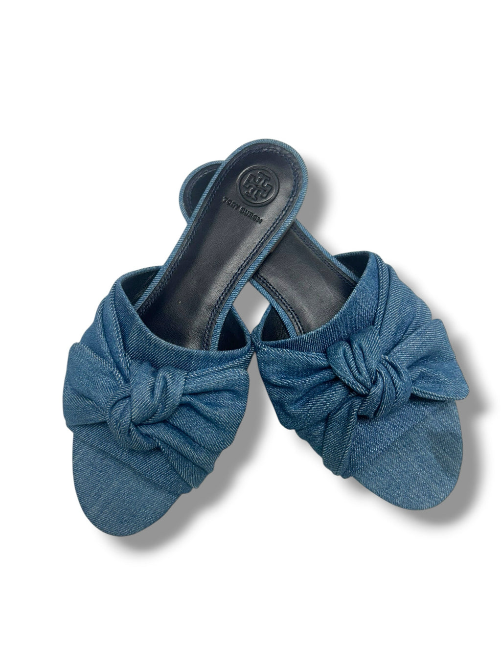 TORY BURCH ANNABELLE DENIM BOW SLIDE SANDALS SIZE 9
