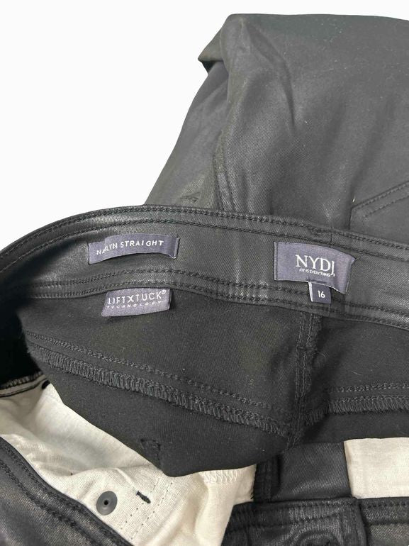 NYDJ  MARILYN STRAIGHT JEANS IN BLACK COATED SIZE: 16