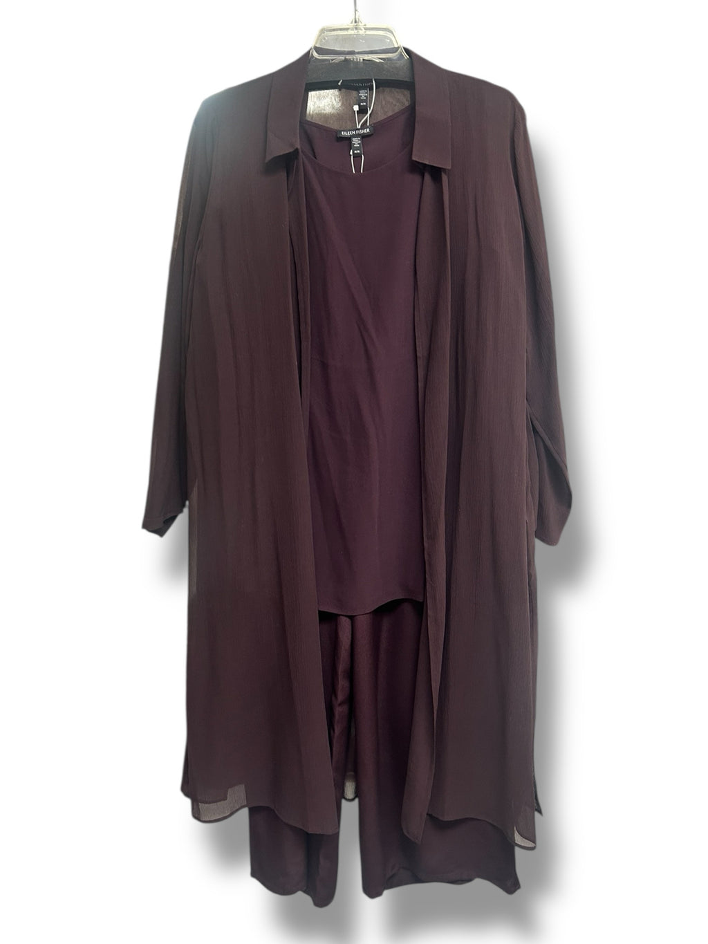 NEW! EILEEN FISHER SHEER SILK GEORGETTE CASIS OPEN JACKET/SHELL/PANT SET MEDIUM