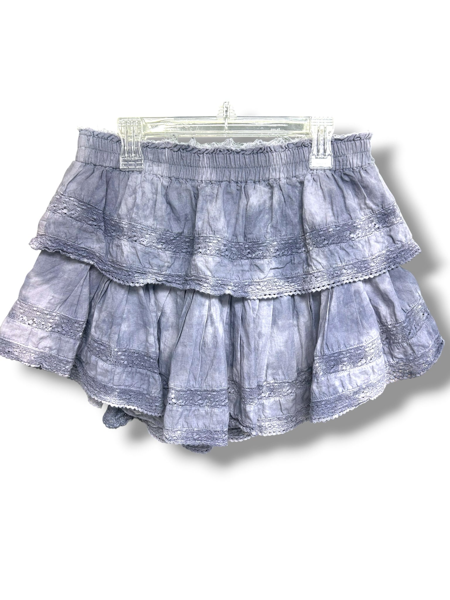 LOVE SHACK FANCY RUFFLE MINI LAVENDER TIE DYE LACE TRIM SKIRT SIZE MEDIUM
