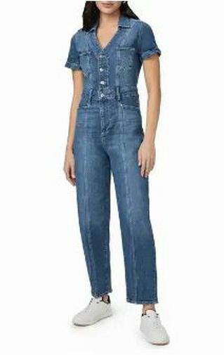 ANTHROPOLOGIE PAIGE ALEXIS BARREL DENIM SHORT SLEEVE JUMPSUIT SIZE 2