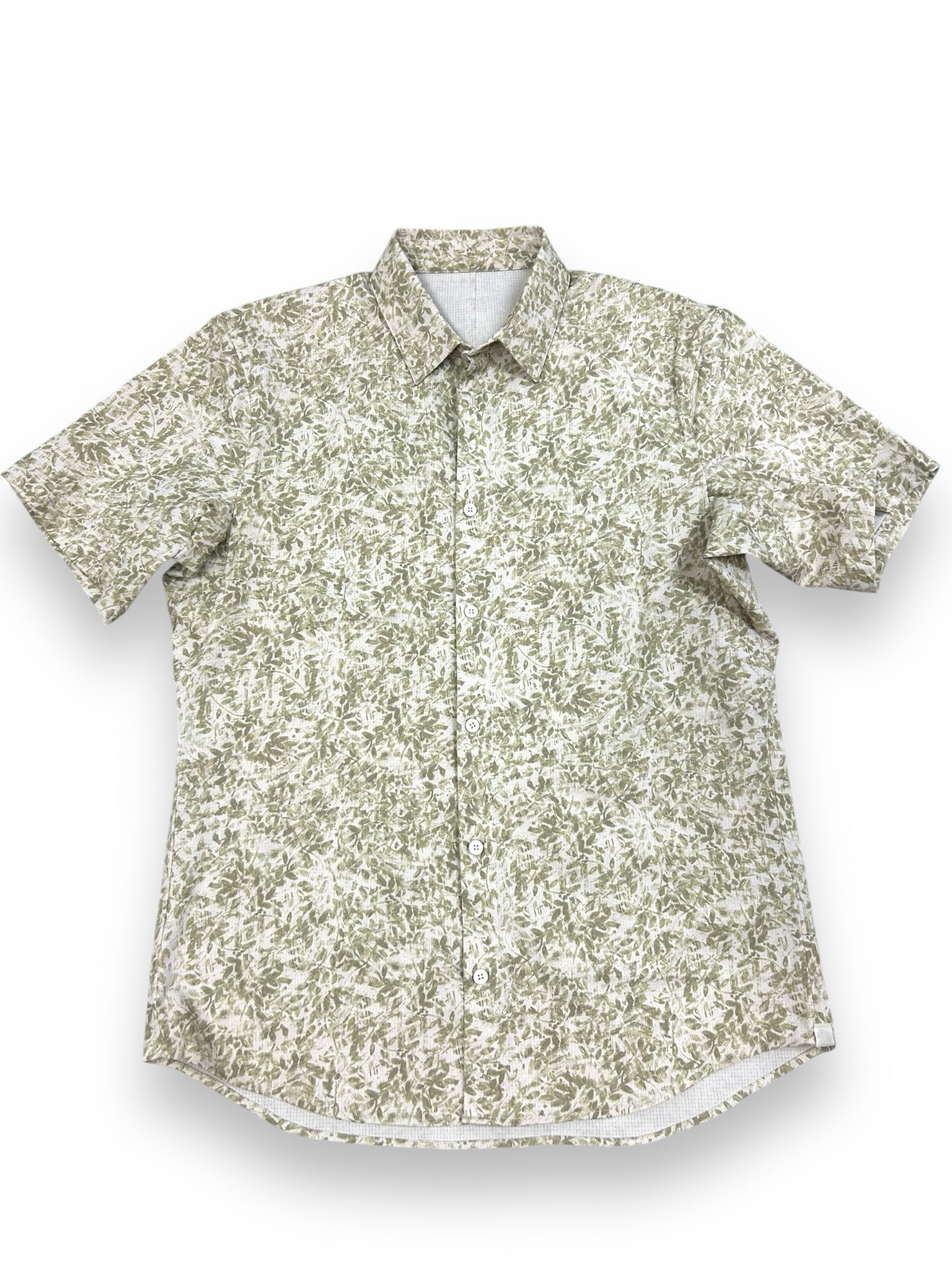 LULULEMON MEN'S AIRING EASY SHIRT CREAM GREEN FLORAL PRINT SIZE MEDIUM