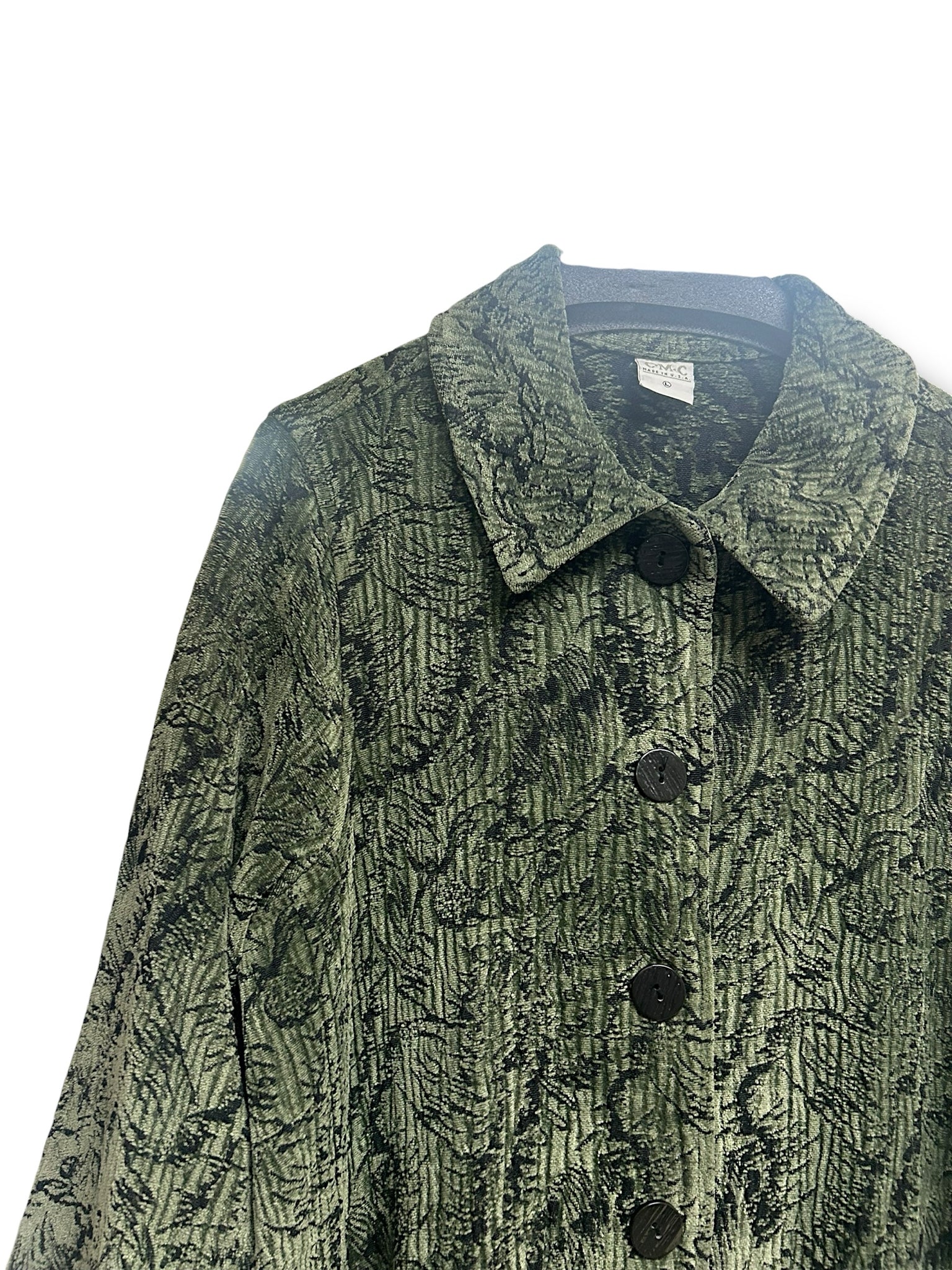 CMC GREEN LONG LENGTH TAPESTRY PRINCESS COAT SIZE LARGE