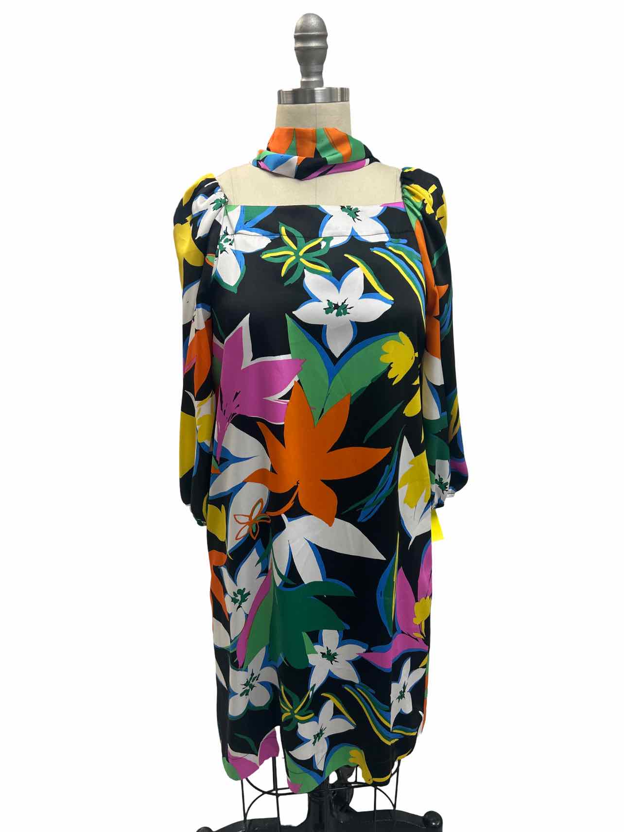 JOSEPH RIBKOFF MULTI FLORAL PRINT SATIN DRESS SIZE: 2