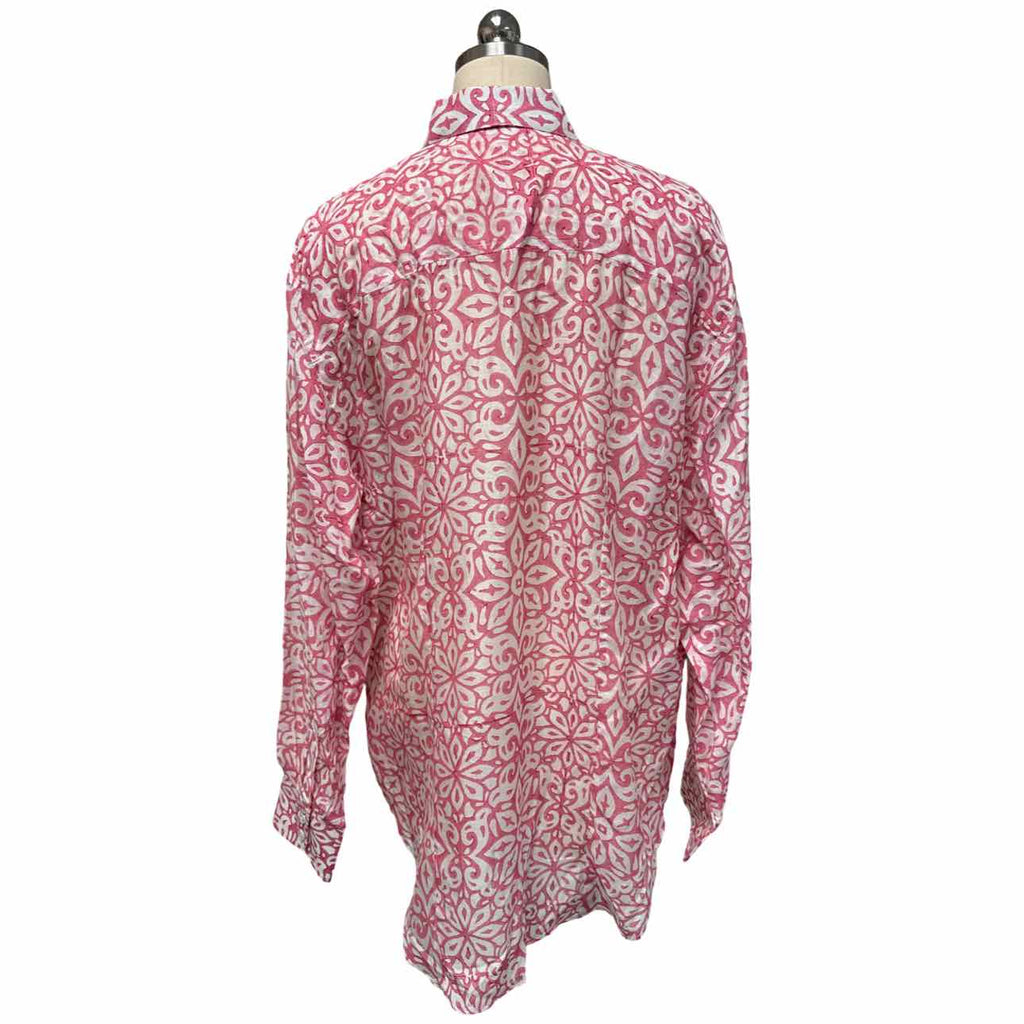 SULU EMBROIDERED BUTTON DOWN PINK/WHITE BLOUSE SIZE XL