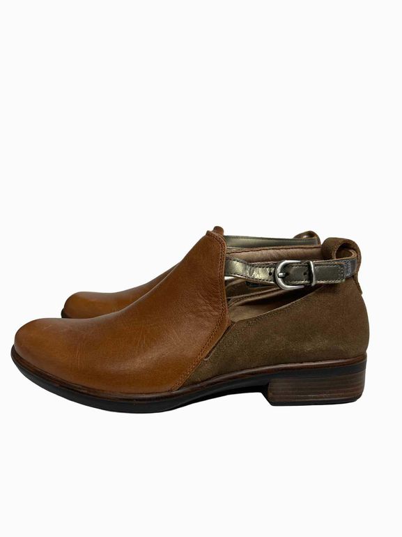 NAOT KAMSIN MAPLE BROWN LEATHER ANKLE WRAP BOOTIES SIZE: 38