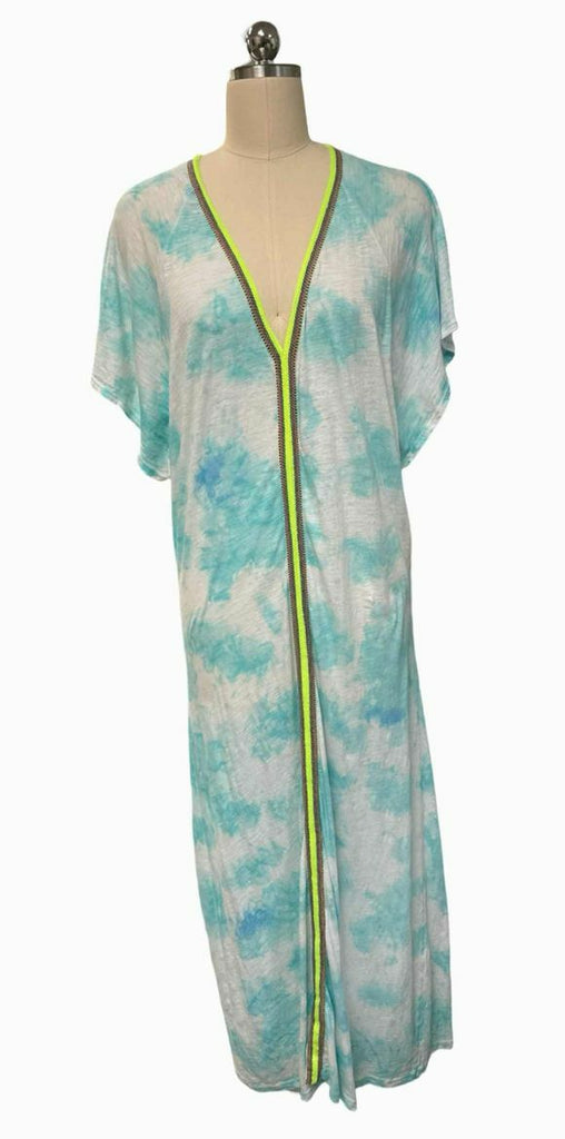 PITUSA INCA ABAYA TIE DYE CAFTAN BLUE/WHITE COVER UP SIZE PETITE