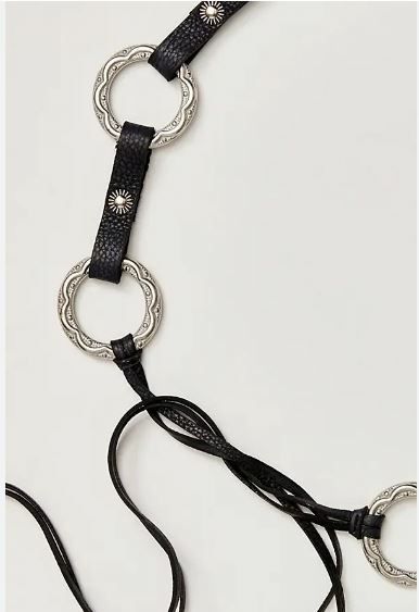 FREE PEOPLE ONYX LEATHER WRAP BELT METAL RINGS