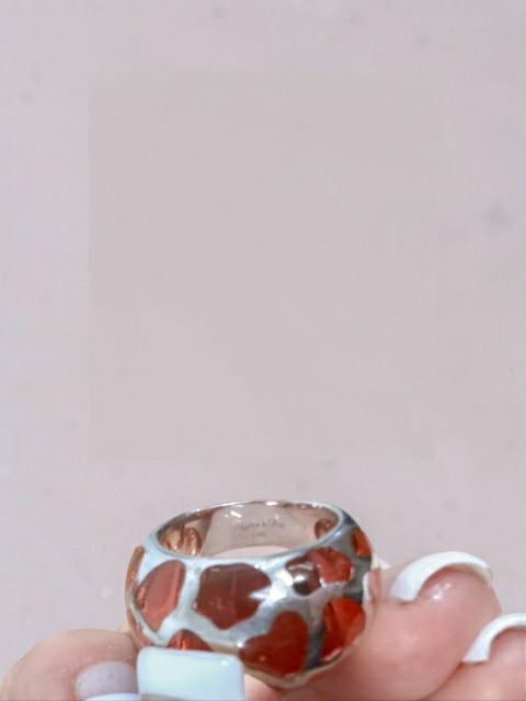 ANGELIQUE DE PARIS SAFARI COLLECTION PINK DOME STERLING LUCITE RING SZ 7