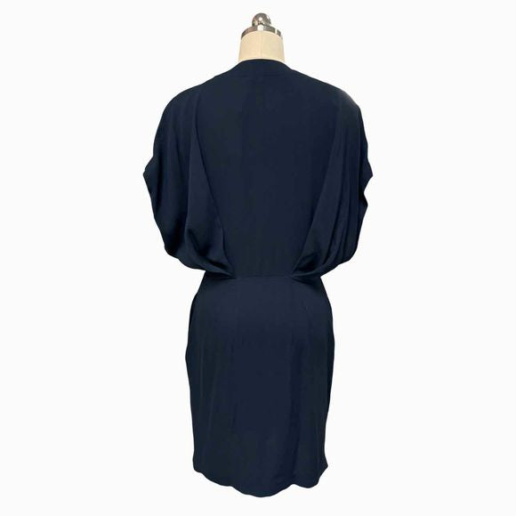 BANANA REPUBLIC NWT! MARI DRAPED SHORT CREPE NAVY DRESS -TALL SIZE 4