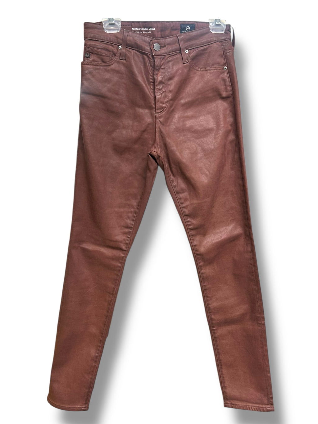 AG FARRAH SKINNY ANKLE LEATHERETTE COATED BROWN PANTS SIZE 28