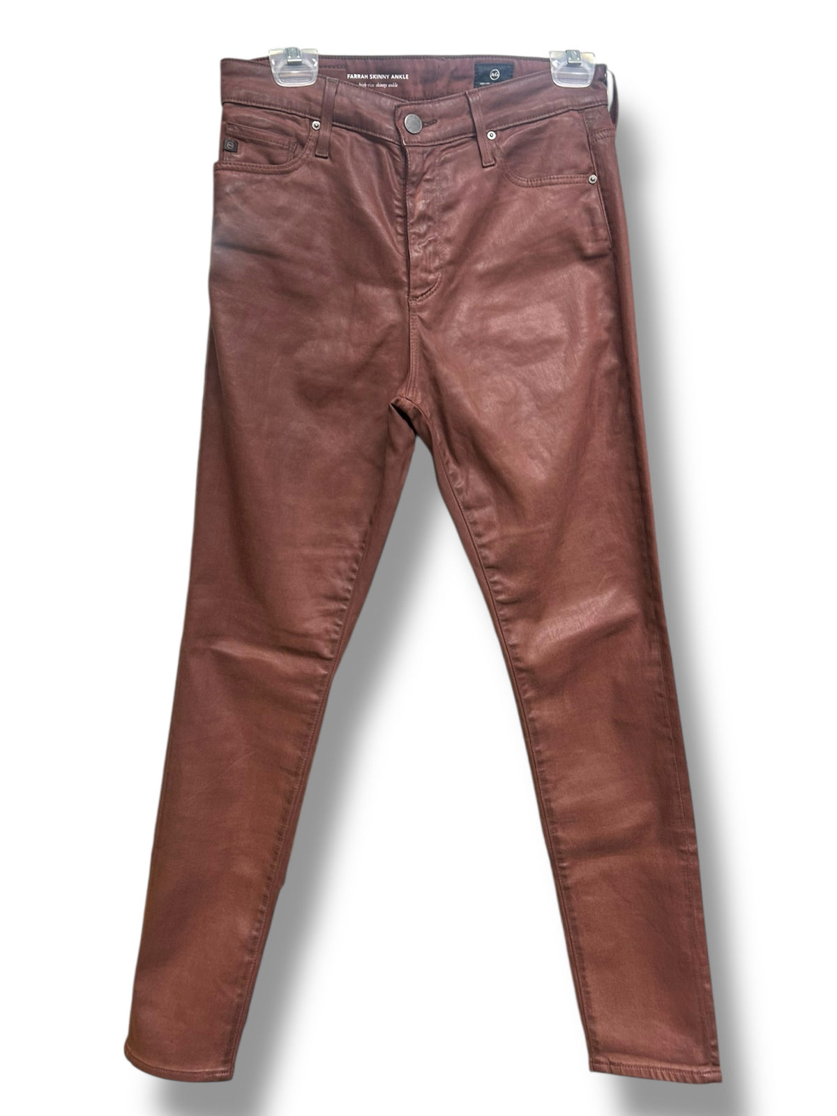AG FARRAH SKINNY ANKLE LEATHERETTE COATED BROWN PANTS SIZE 28