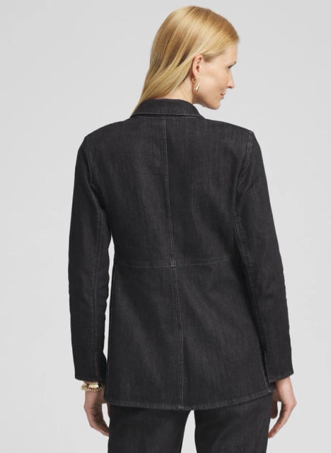 NWT CHICO'S BLACK STRETCH DENIM SINGLE BUTTON BLAZER SIZE 0 US SMALL