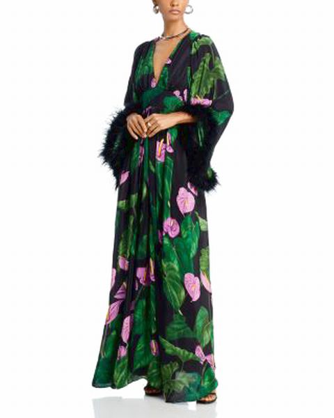 ANTHROPOLOGIE FARM RIO  BLACK ANTHURIUM KAFTAN NWT SIZE LARGE