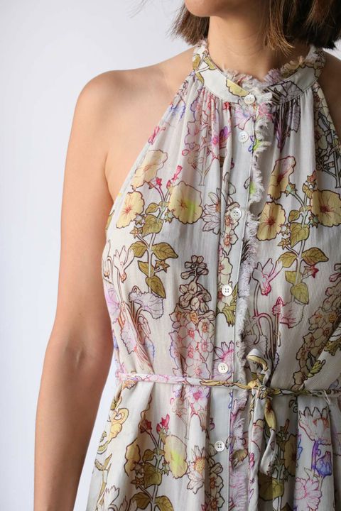RAQUEL ALLEGRA HALTER MIDI DRESS GARDEN PRINT SIZE: 00