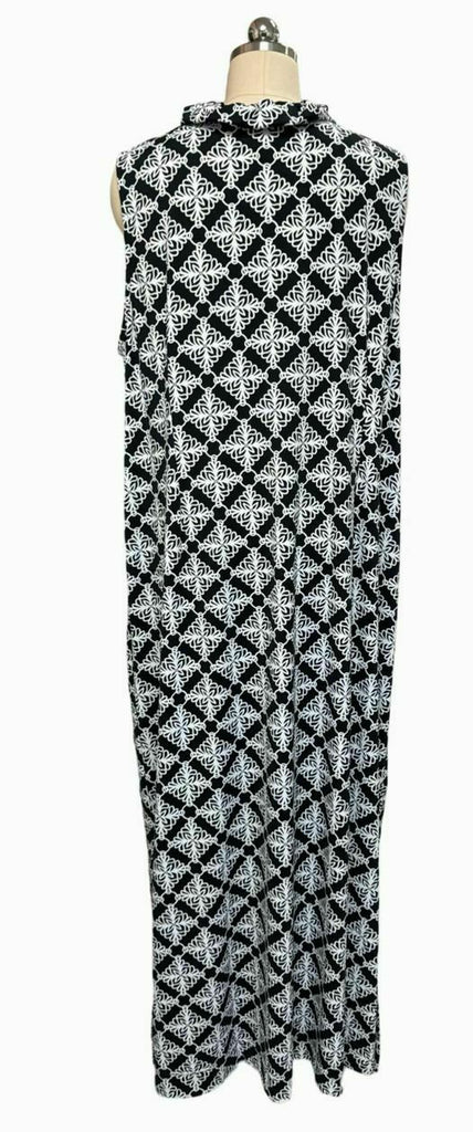 LULU B RUFFLE NECK SLEEVELESS PRINT MAXI BLACK/WHITE DRESS SIZE 1X