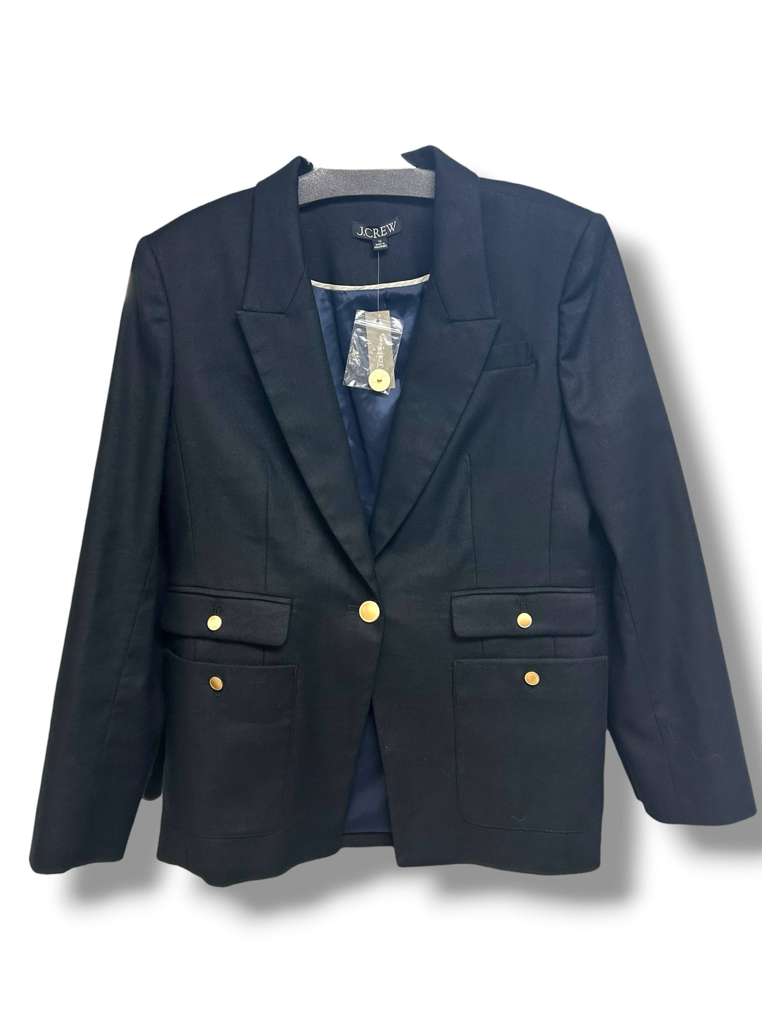 NWT J.CREW VIVIENNE STRETCH LINEN BLEND GOLD BUTTON BLAZER SIZE 12