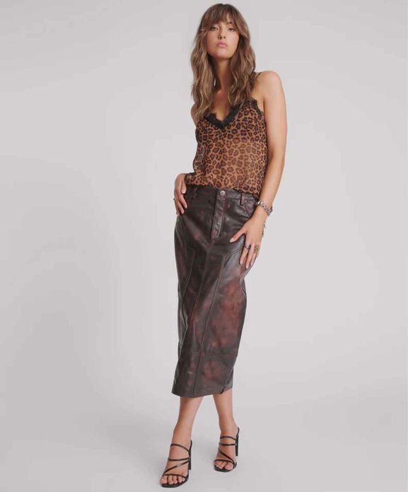 NWT FREE PEOPLE x ONE TEASPOON LEATHER COLUMN SKIRT SIZE: XS