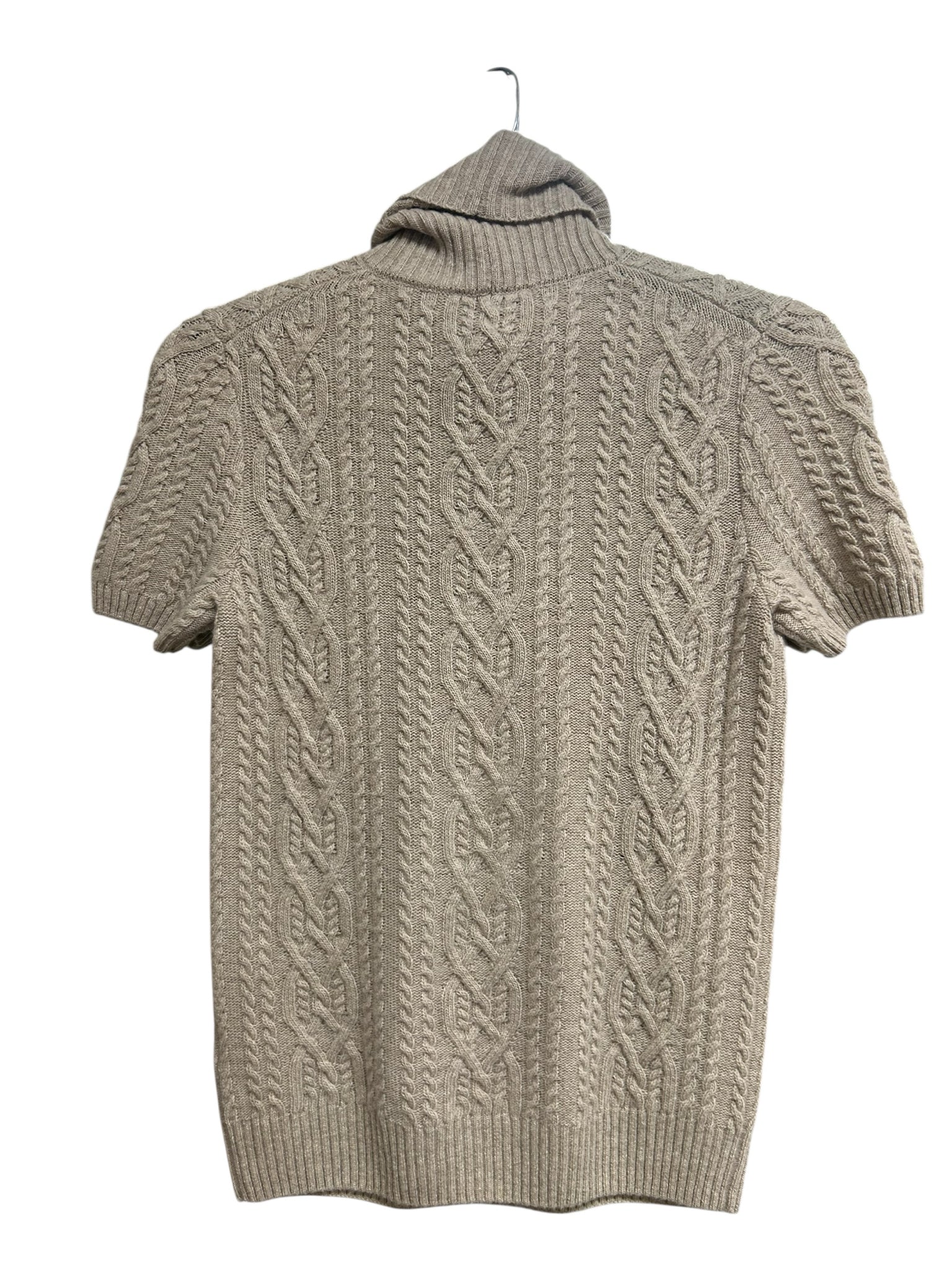 LAFAYETTE 148 CREAM WOOL CASHMERE CABLE KNIT SHORT SLEEVE TURTLENECK SWEATER
