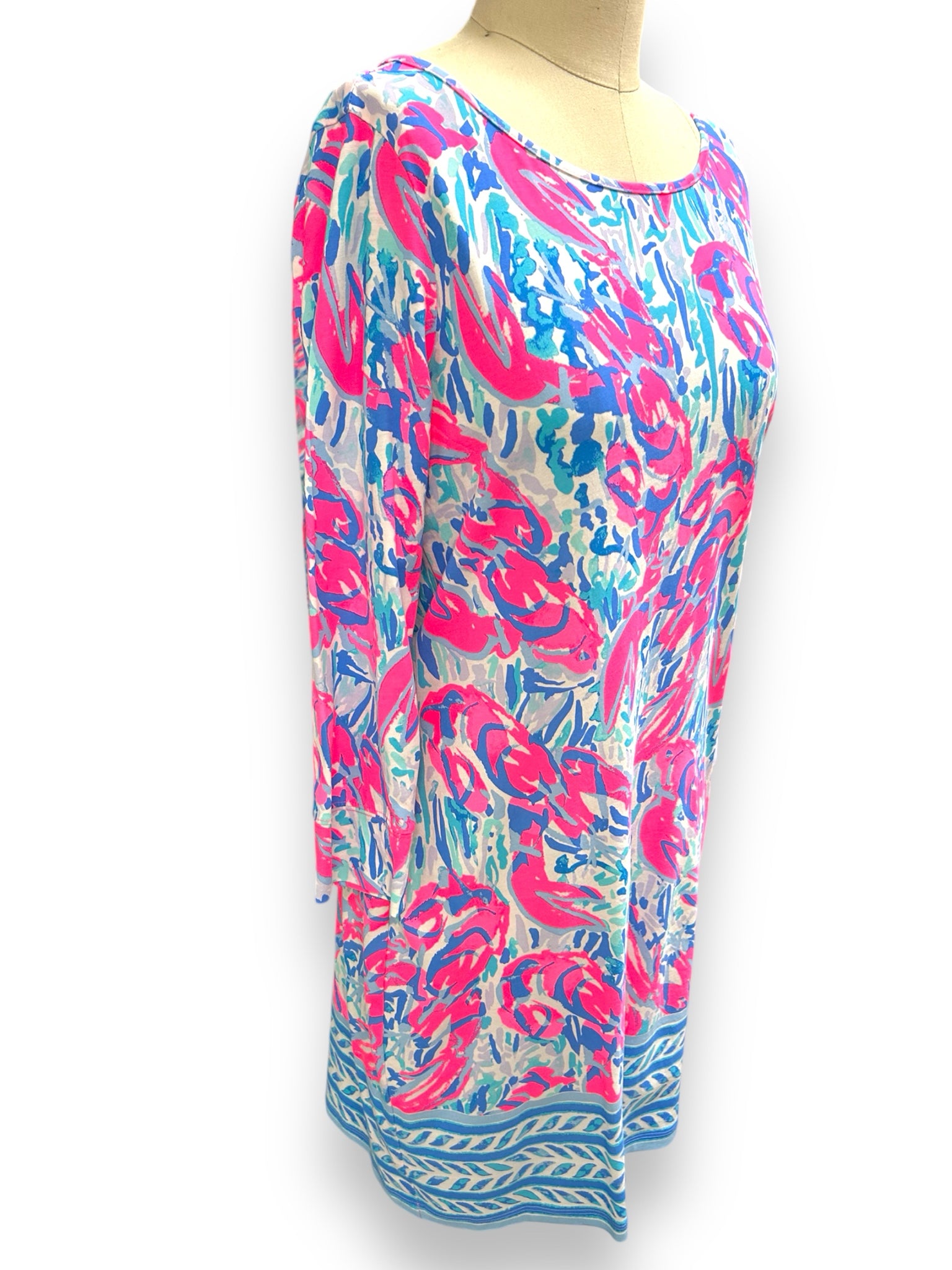 LILLY PULITZER MARLOWE 3/4 SLEEVE LOBSTER PRINT PINK BLUE SIZE SMALL