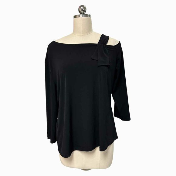 CLARA SUN WOO NWT! PEEKABOO SHOULDER DRAPED 3/4 SLEEVE BLACK TOP SIZE XL