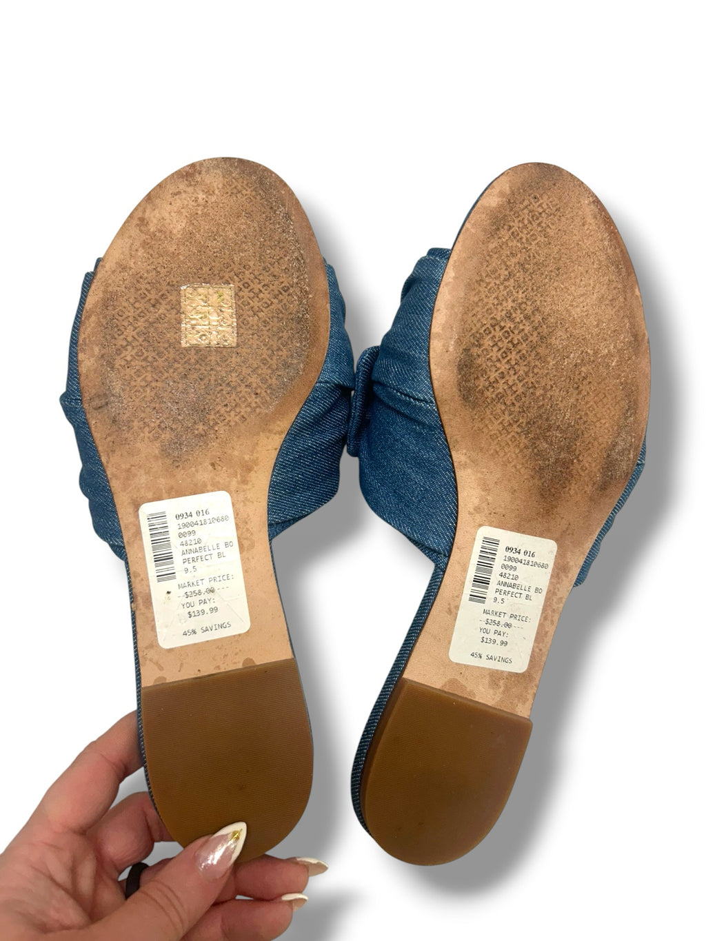 TORY BURCH ANNABELLE DENIM BOW SLIDE SANDALS SIZE 9