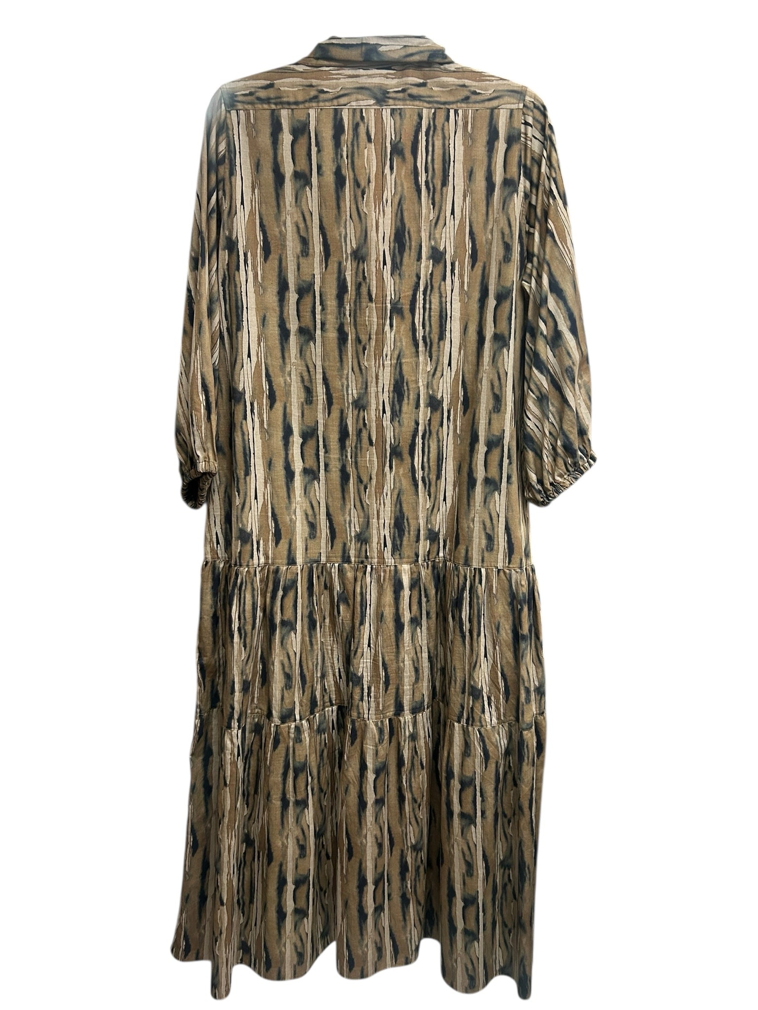 ANN MASHBURN ISLA TIERED SHIRT DRESS MAXI COTTON SIZE LARGE