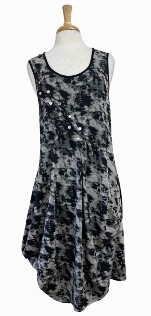 LAN VIE SLEEVELESS LAGENLOOK PRINT KNIT POLY SPANDEXBLACK/GRAY DRESS SIZE L