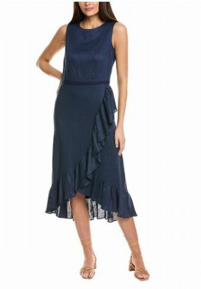 NWT SARA CAMPBELL CHANTELLE LINEN RUFFLE NAVY BLUE SLEEVELESS MIDI DRESS SIZE 8 WEARHOUSE CONSIGNMENT NWT SARA CAMPBELL CHANTELLE LINEN RUFFLE NAVY BLUE SLEEVELESS MIDI DRESS SIZE 8 WEARHOUSE CONSIGNMENT