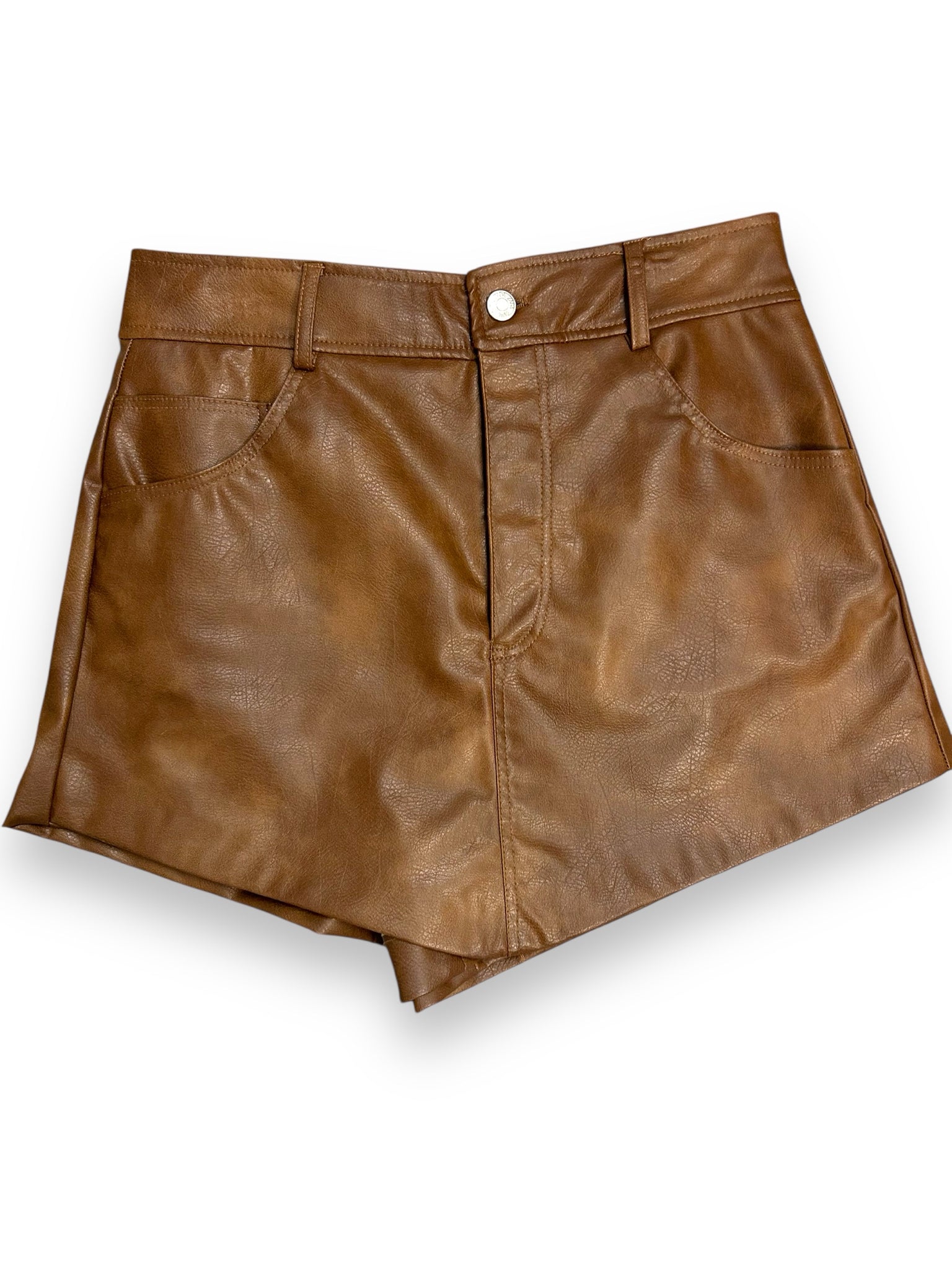 ZARA BROWN FAUX LEATHER SKORT SHORTS HIGH WAIST SIZE MEDIUM