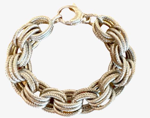 BRONZO ITAIA BRONZE SILVER TONE TRIPLE CHAIN LINK BRACELET AND NECKLACE SET