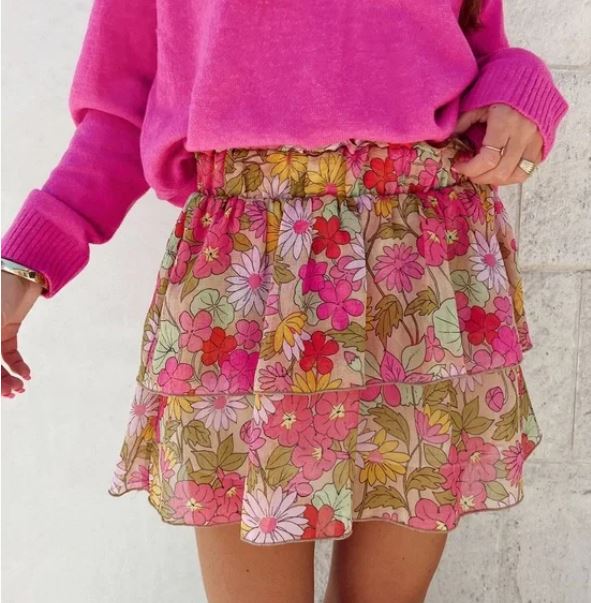 SHOW ME YOUR MUMU AIDEN RUFFLE FLORAL DITZY MINI SKIRT SIZE LARGE