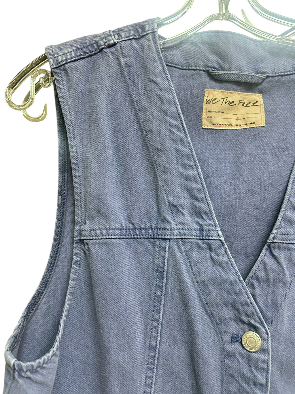 WE THE FREE VALERIE BLUE  LINEN OVERSIZED VEST SIZE SMALL