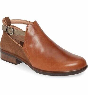 NAOT KAMSIN MAPLE BROWN LEATHER ANKLE WRAP BOOTIES SIZE: 38