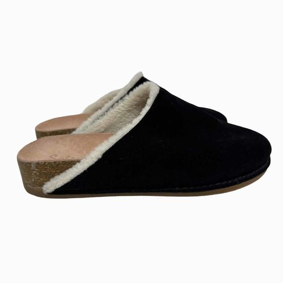 SPLENDID NEW! CORA SUEDE SHEARLING BLACK MULES SIZE 9