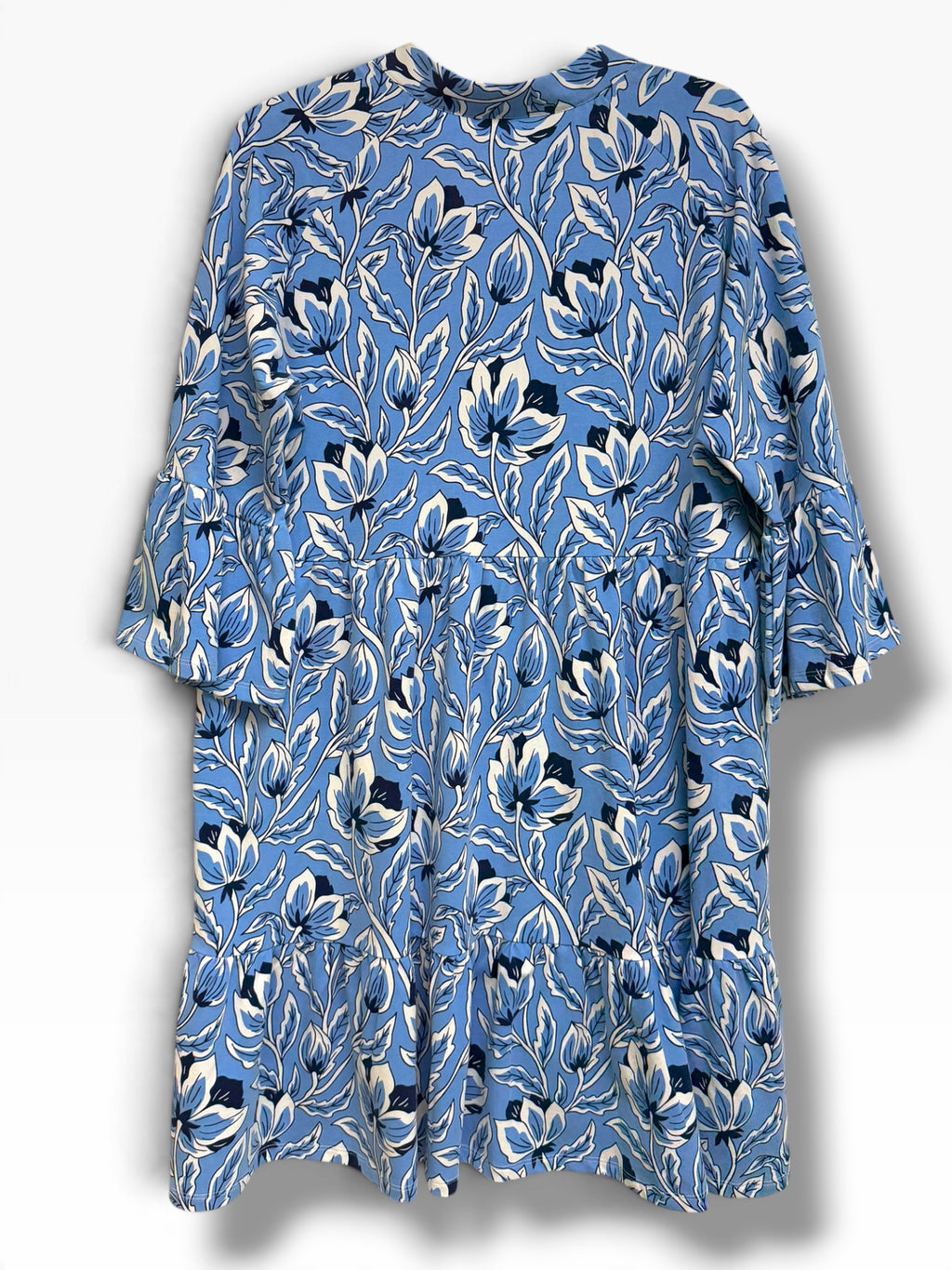 NWT DUFFIELD LANE EVELINE BLUE FLORAL RUFFLE  MINI DRESS SIZE XL