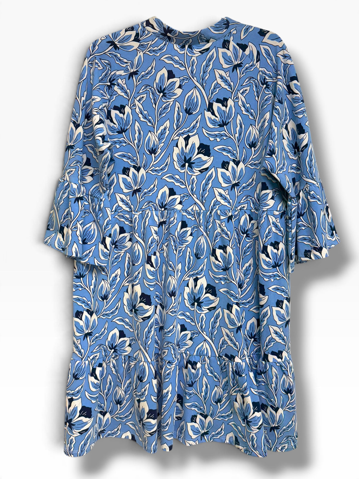 NWT DUFFIELD LANE EVELINE BLUE FLORAL RUFFLE  MINI DRESS SIZE XL