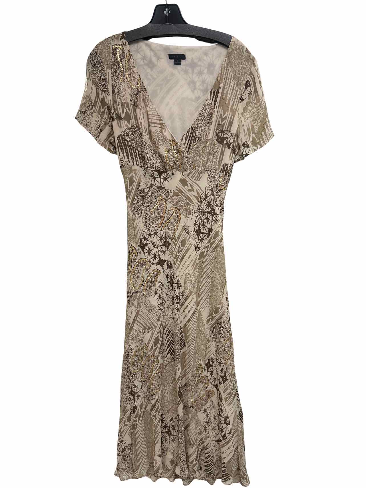 ANTHROPOLOGIE LAPIS SILK V-NECK SS MAXI DRESS SIZE: S