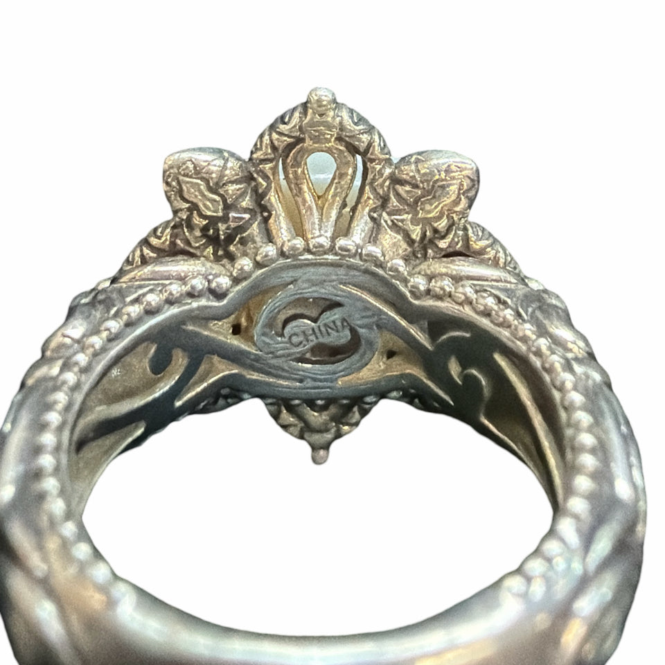 BARBARA BIXBY TOPAZ STERLING SILVER & YELLOW GOLD FLOWER RING SIZE 8