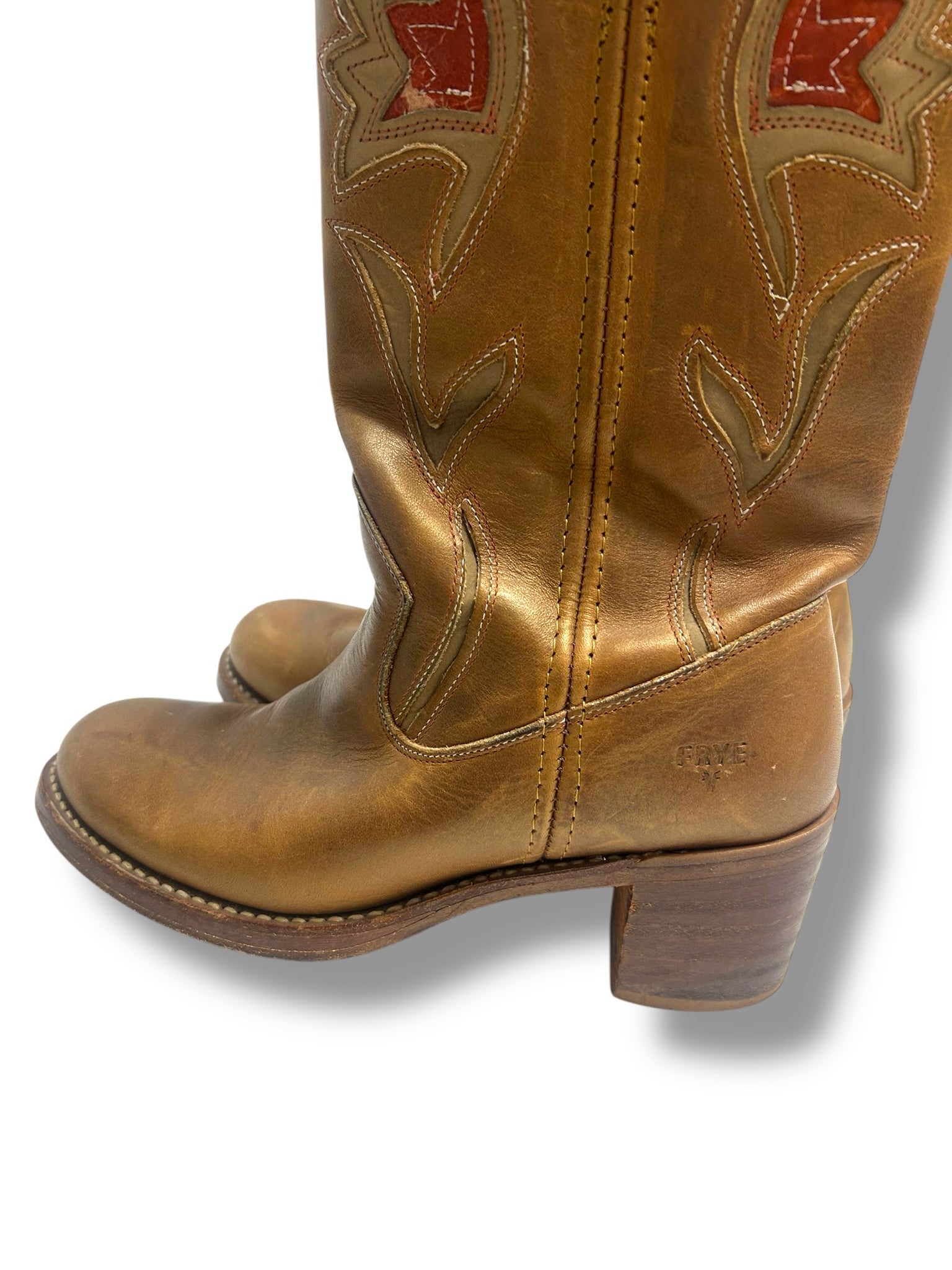 VINTAGE FRYE SABRINA CAMPUS FLORAL INLAY WESTERN BOOTS SIZE 8.5