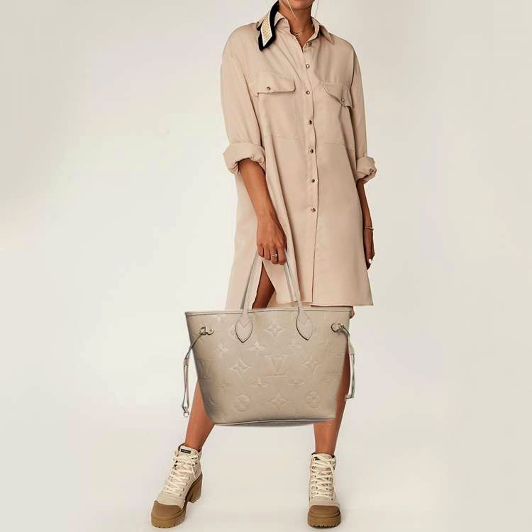 LOUIS VUITTON NEVERFULL MM TURTLEDOVE MONOGRAM EMPREINTE LEATHER WITH POUCH