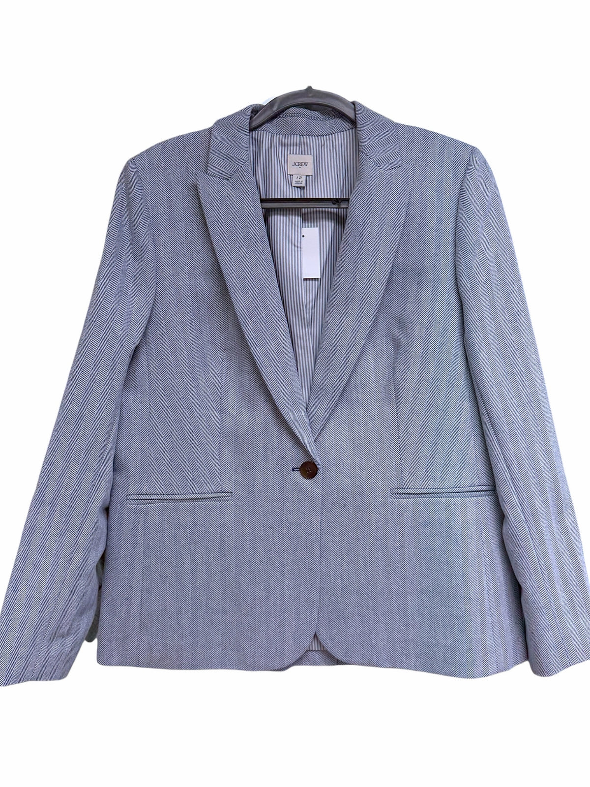 NWT J.CREW FACTORY COTTON HERRIGBONE LIGHT BLUE BUTTON BLAZER SIZE 12