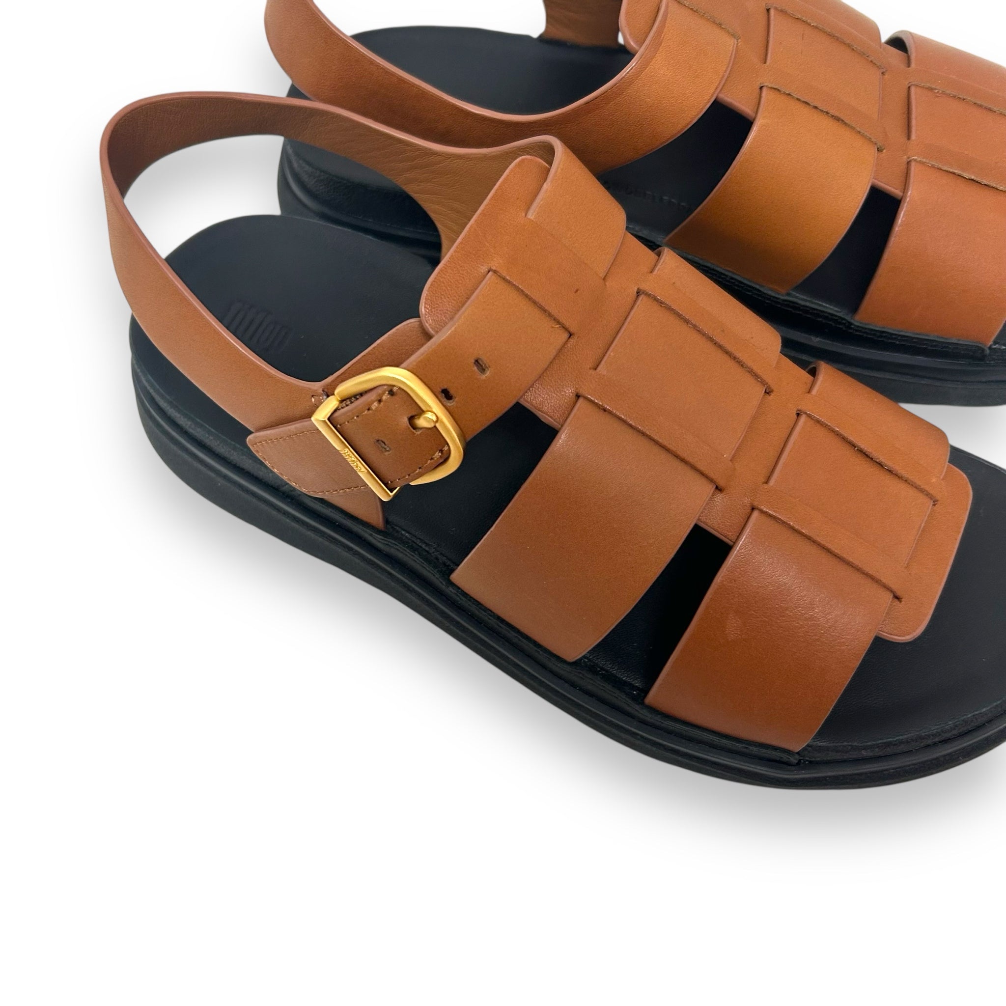 FITFLOP LEATHER FISHERMAN SANDAL BROWN PLATFORM SIZE 9