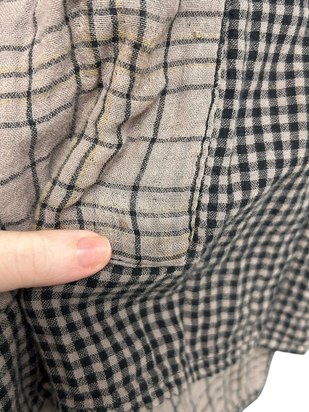 IRIDIUM COTTON GRID FLANNEL TAN BLACK LAGENLOOK TOP SIZE SMALL