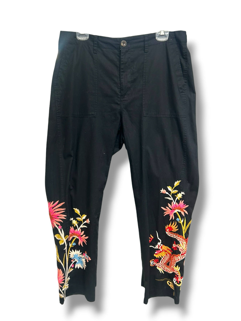 JOHNNY WAS BIYA EMBROIDERED DRAGON AND FLORAL MINA WORKER PANTS SIZE 12