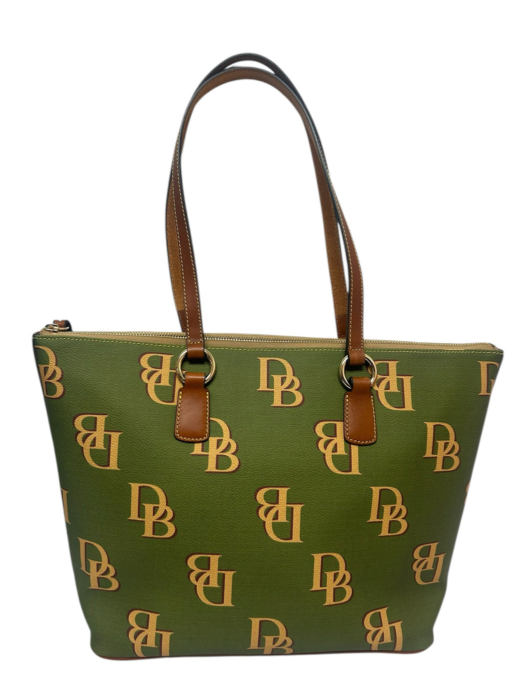 DOONEY & BOURKE GREEN LARGE MONOGRAM COATED WREN TOTE