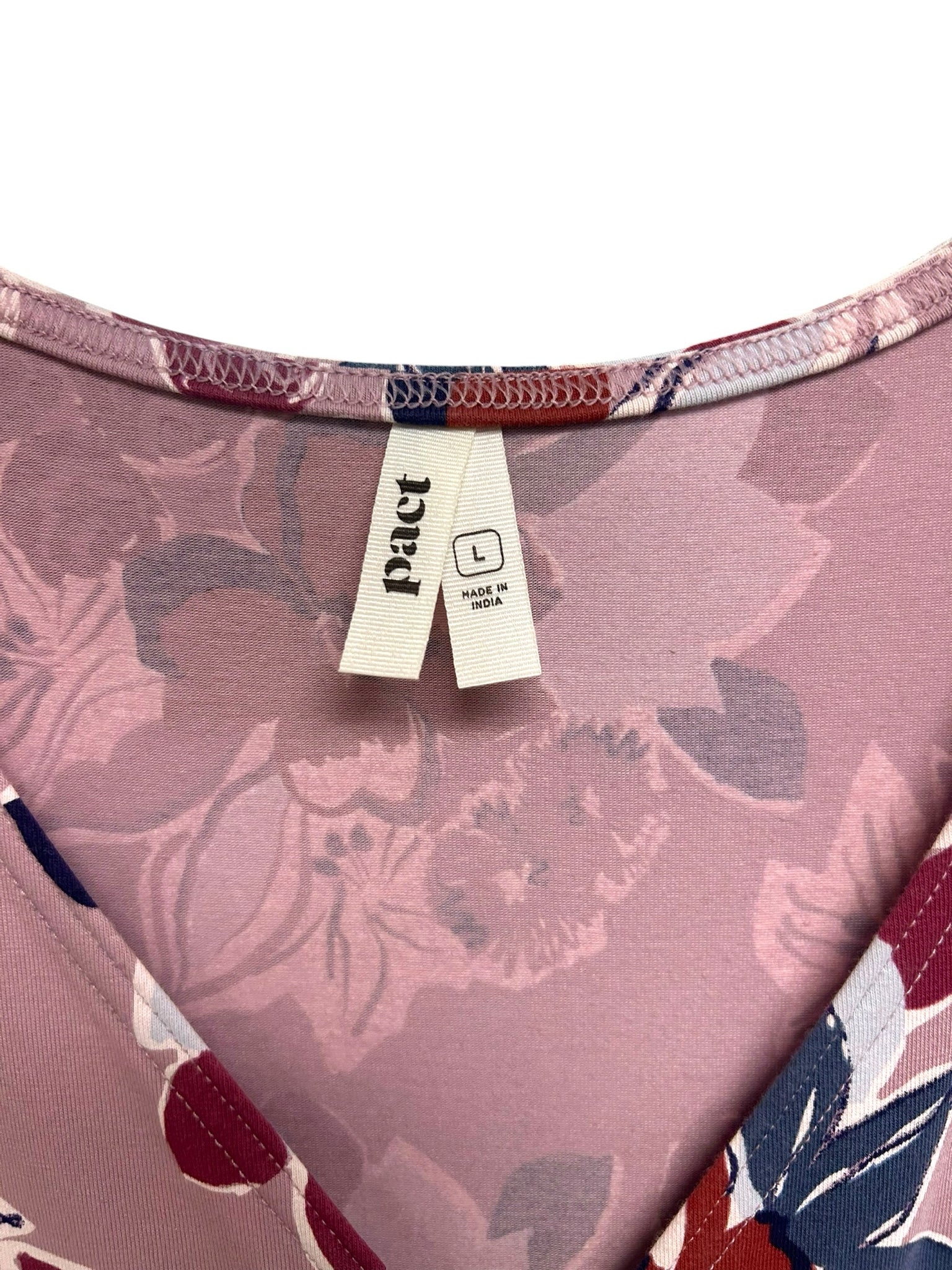 PACT WOMEN'S FIT AND FLARE CROSSOVER PINK FLORAL DRESS SIZE L